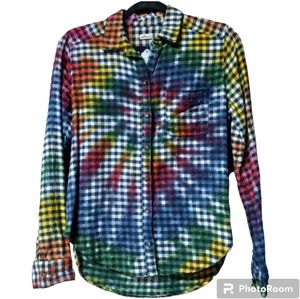 Upcycled Hollister Flannel Tie Dye Rainbow Spiral Size Small
